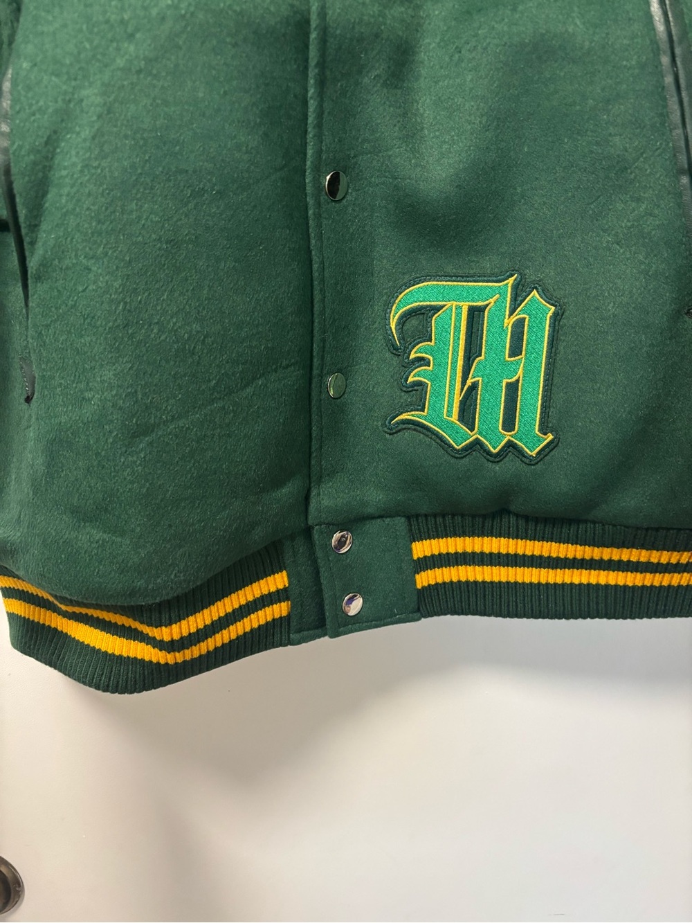 Dim Mak One Piece Green & Yellow Varsity Bomber Jacket Size XL View 6